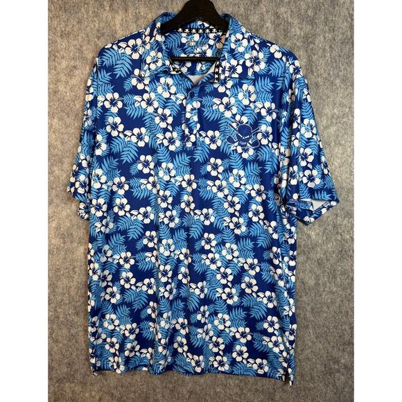 Tattoo Golf Men’s Large Aloha Collection Blue Floral Hawaiian Cooling Polo Shirt - Picture 1 of 9